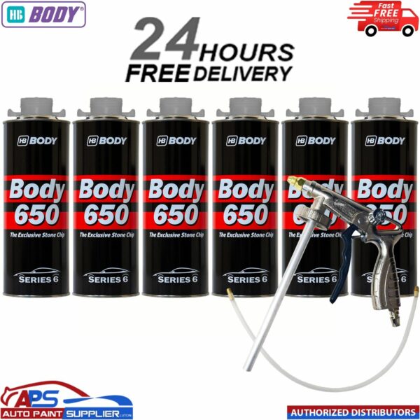 6x HB BODY 650 STONE CHIP GREY 1KG WITH UNDERBODY COATING GUN Model: 6500010001