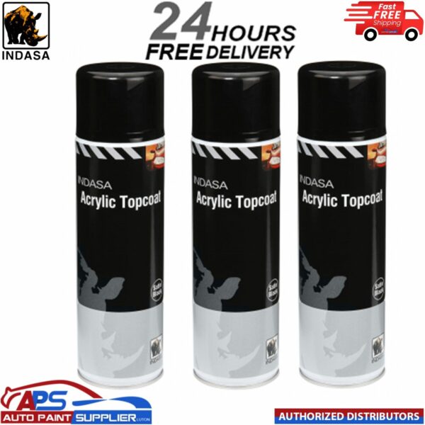 3x INDASA 1K MATT BLACK PAINT CAR GUIDE COAT ACRYLIC TOPCOAT Aerosol - 500ML Model: 481868