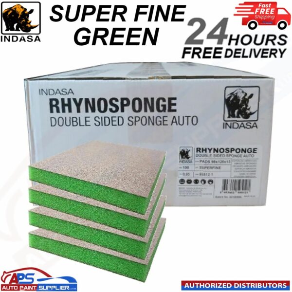 INDASA RHYNOSPONGE - DOUBLE SIDED SPONGE SUPER FINE GREEN - 98x120x13mm Model: 595121