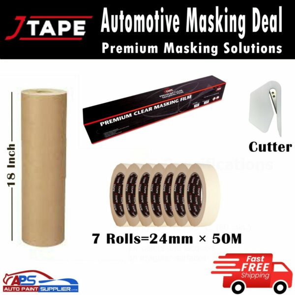 J MASKING TAPE AUTOMOTIVE 24MM x 50M MASKING POLY FILM 120M, 18" PAPER EASY TEAR Model Deal15