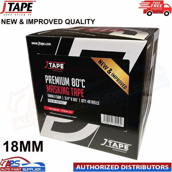 JTAPE 18MM PREMIUM MASKING TAPE - BOX OF 48 ROLLS NEW & IMPROVED QUALITY Model: JTAPE1180.1850