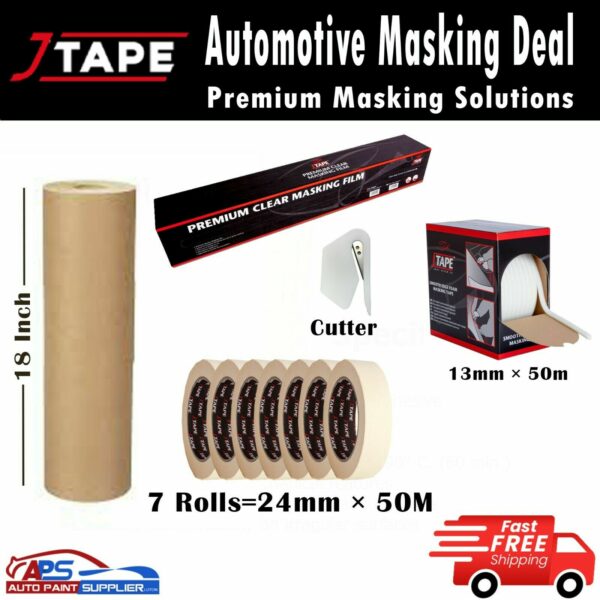 J Tape MASKING TAPE 24MM x 50m, MASKING POLY FILM, 18 "PAPER & FOAM EDGING TAPE Model Deal12