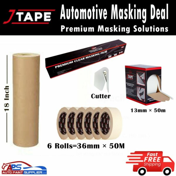 J Tape MASKING TAPE 36MM x 50m, MASKING POLY FILM, 18 "PAPER & FOAM EDGING TAPE Model Deal11