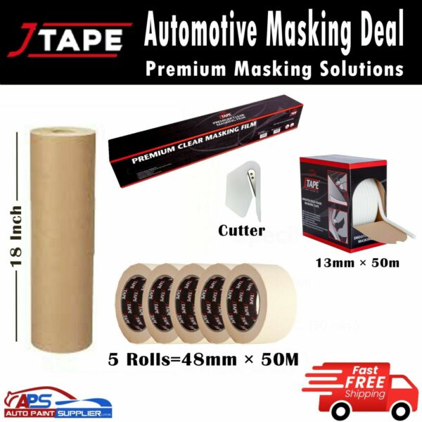 J Tape MASKING TAPE 48MM x 50m, MASKING POLY FILM, 18 "PAPER & FOAM EDGING TAPE Model Deal10