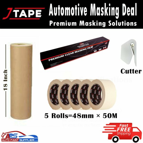MASKING J TAPE AUTOMOTIVE 48MM x 50M MASKING POLY FILM 120M, 18" PAPER EASY TEAR Model Deal13