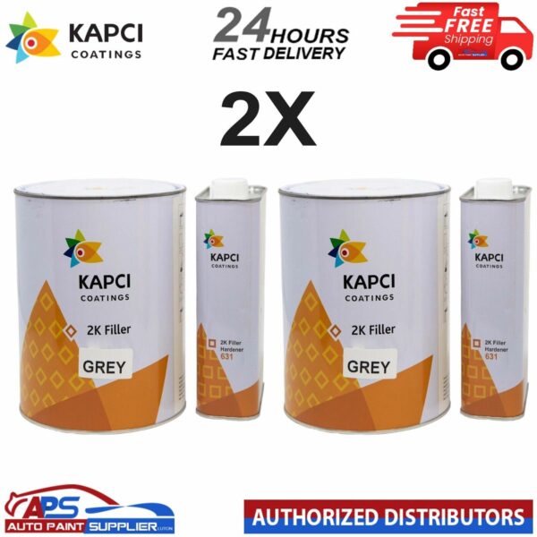 2X Kapci 3.75L 2K High Build Filler Primer Kit Grey FAST DELIVERY Model No. FLK Model: FLK625/3GKX3