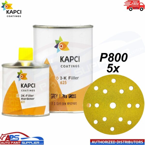 KAPCI 625 HIGH PRIMER GREY+KAPCI 2K HARDENER 1.25L KIT With Gold Star Discs P800 Model: KAPCI 625