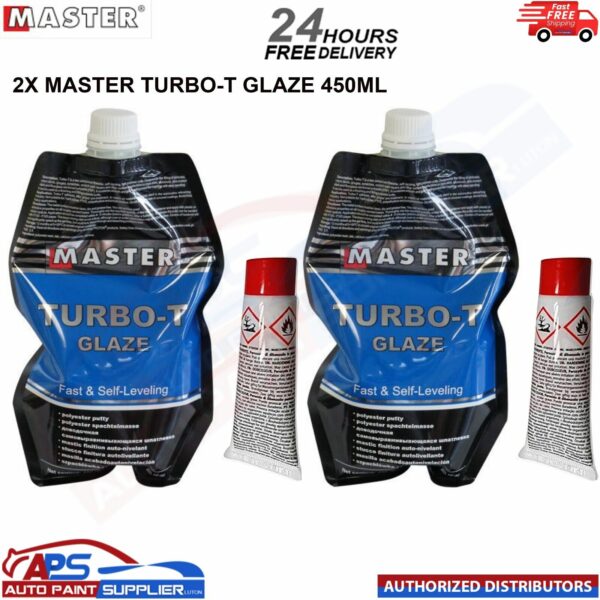 2x MASTER TURBO-T GLAZE 450ML WITH HARDENER TUBE 15G - FAST DELIVERY Model: M10186