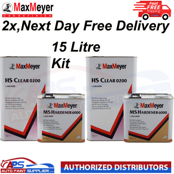 2x Max Meyer HS Clear Coat 2k Lacquer 0200 - With MS Hardener 6000 15 Litre kit Model: HS Clear 0200