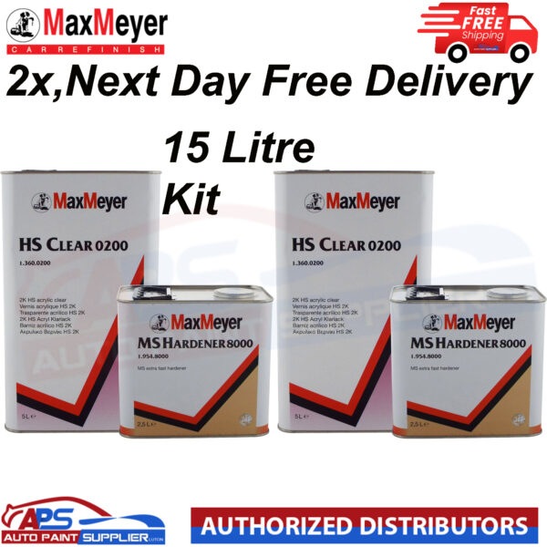 2x Max Meyer HS Clear Coat 2k Lacquer 0200 With MS Hardener 8000 15 Litre kit Model: O200+8000