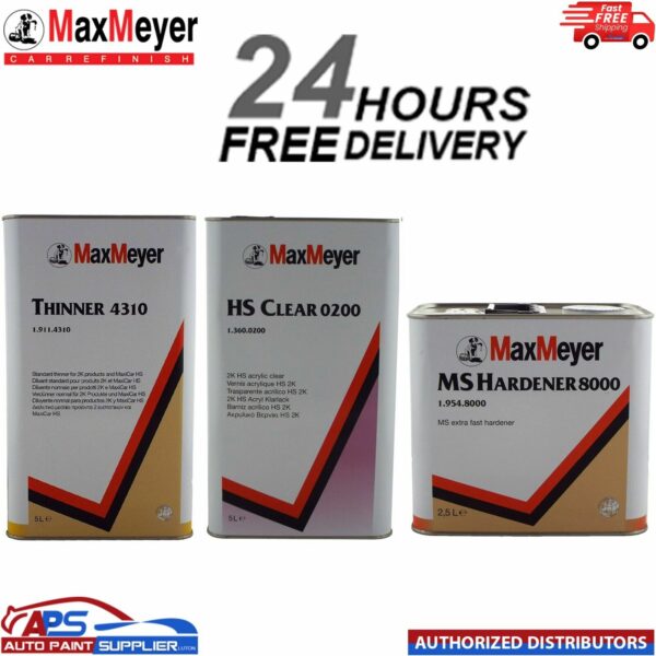 Max Meyer 0200 5L 2K Clear Coat Lacquer + 4310 Thinner with 2.5L 8000 Hardener Model: MAX0200/KIT2
