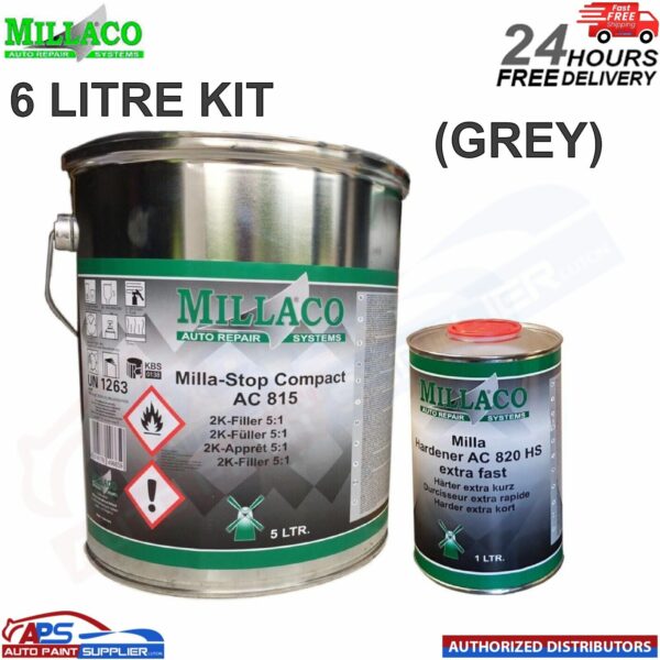 Millaco by Mipa 2k HS High Build Primer Filler Kit 6L KIT - GREY 5:1 Model: AC 815 & AC 820