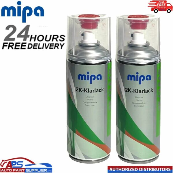 2x MIPA 2K CLEAR COAT SPRAY with HARDENER 400ml Lacquer Car Paint Aerosol Model: 212910000A