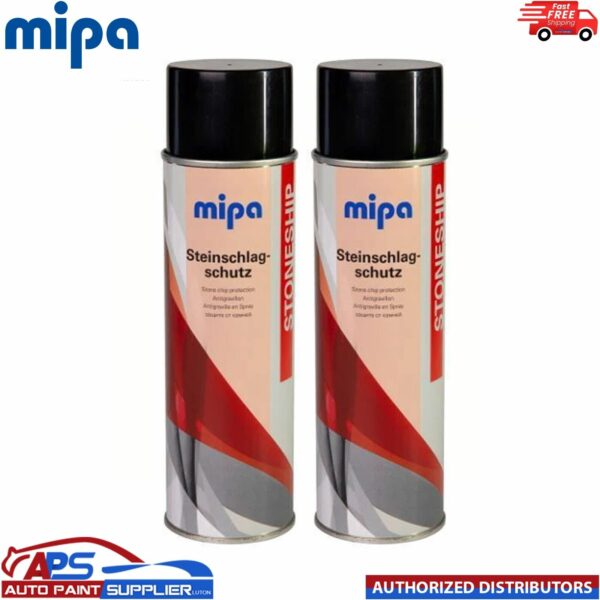 2x MIPA BLACK STONE CHIP Aerosol 500ml Car Spray All Round Protection Model: 213860001A
