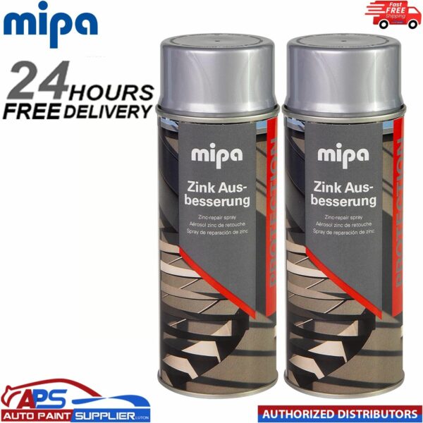 2x MIPA ZINC GALVANISED SILVER REPAIR TOUCH UP AEROSOL 400ML - FAST DRYING Model: MIP682210000