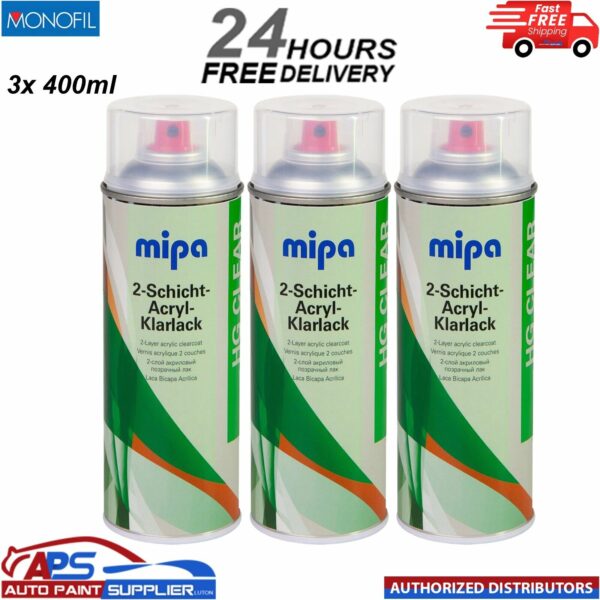 3x MIPA 2 Schicht Acryl Klarlack Aerosol 400ML - FAST DELIVERY Model: M2SAKA400