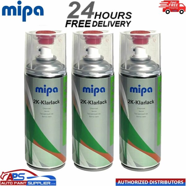 3x MIPA 2K CLEAR COAT SPRAY with HARDENER 400ml Lacquer Car Paint Aerosol Model: 212910000A