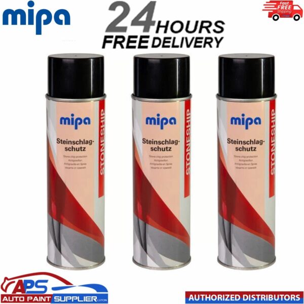 3x MIPA BLACK STONE CHIP Aerosol 500ml Car Spray All Round Protection Model: 213860001A
