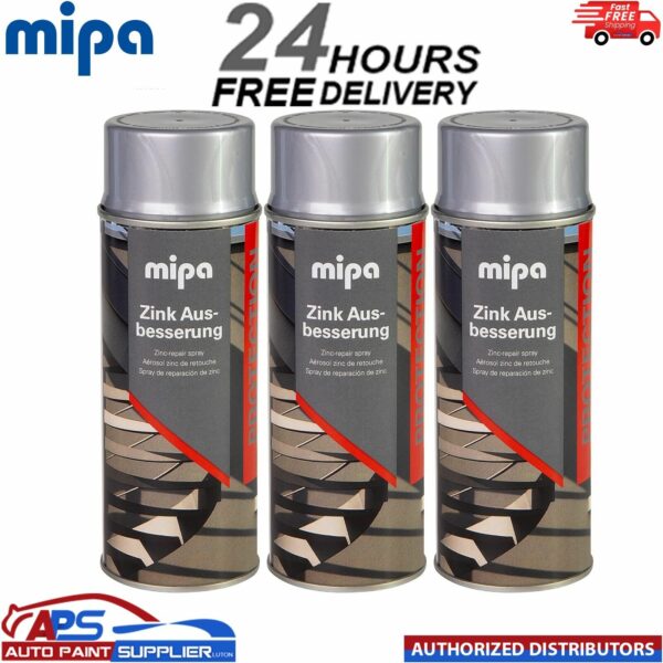3x MIPA ZINC GALVANISED SILVER REPAIR TOUCH UP AEROSOL 400ML - FAST DRYING Model: MIP682210000