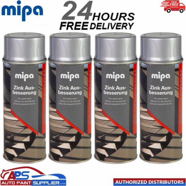 4x MIPA ZINC GALVANISED SILVER REPAIR TOUCH UP AEROSOL 400ML - FAST DRYING Model: MIP682210000