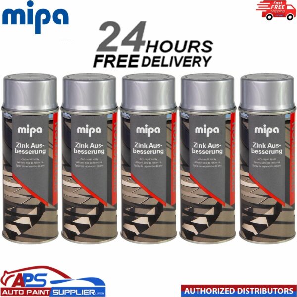 5x MIPA ZINC GALVANISED SILVER REPAIR TOUCH UP AEROSOL 400ML - FAST DRYING Model: MIP682210000