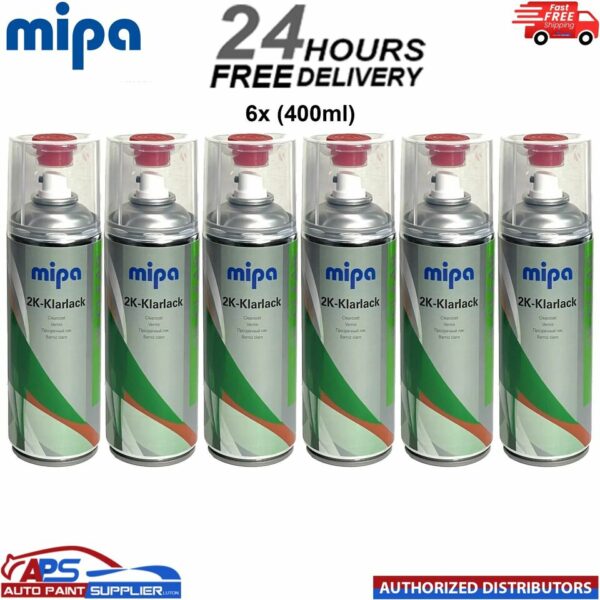 6x MIPA 2K CLEAR COAT SPRAY with HARDENER 400ml Lacquer Car Paint Aerosol Model: 212910000A