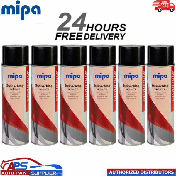 6x MIPA BLACK STONE CHIP Aerosol 500ml Car Spray All Round Protection Model: 213860001A