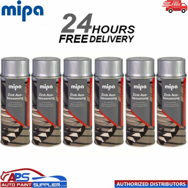 6x MIPA ZINC GALVANISED SILVER REPAIR TOUCH UP AEROSOL 400ML - FAST DRYING Model: MIP682210000