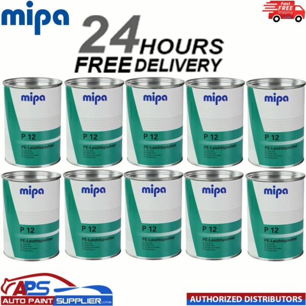 10X MIPA P12 LIGHT PUTTY WITH HARDENER 3L - FINE EASY SAND CAR BODY FILLER Model: 291330000