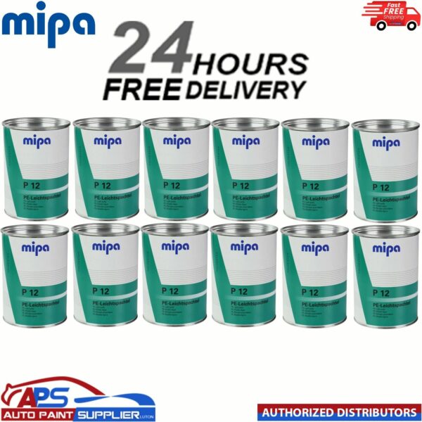12X MIPA P12 LIGHT PUTTY WITH HARDENER 3L - FINE EASY SAND CAR BODY FILLER Model: 291330000