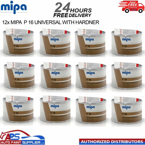 12x MIPA P16 PE UNIVERSAL LEICHTSPACHTEL LIGHT WITH HARDENER FINE BODY FILLER Model: 293910010