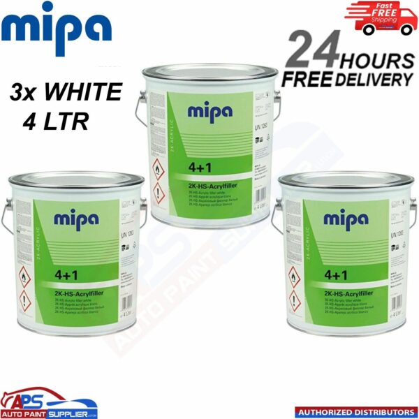 3x MIPA 4+1 ACRY FILLER HIGH BUILD 2K PRIMER 4L - WHITE - FAST DELIVERY Model: 228540003