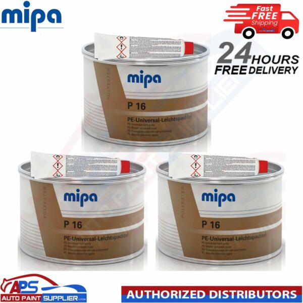 3x MIPA P16 PE UNIVERSAL LEICHTSPACHTEL LIGHT WITH HARDENER FINE CAR BODY FILLER Model: 293910010