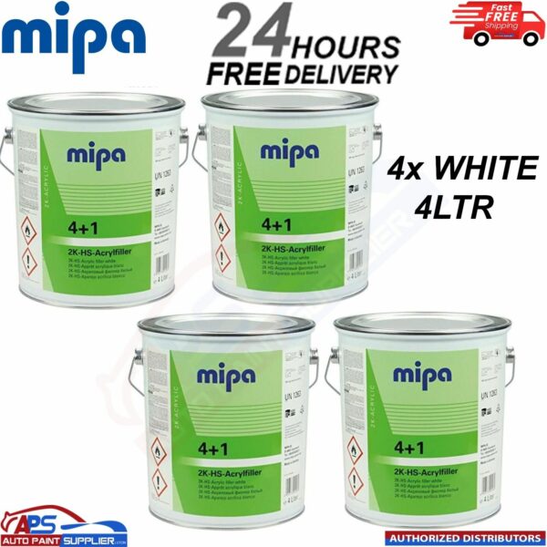 4x MIPA 4+1 ACRY FILLER HIGH BUILD 2K PRIMER 4L - WHITE - FAST DELIVERY Model: 228540003