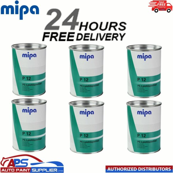 6X MIPA P12 LIGHT PUTTY WITH HARDENER 3L - FINE EASY SAND CAR BODY FILLER Model: 291330000