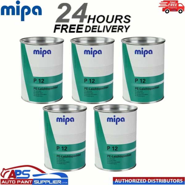 5X MIPA P12 LIGHT PUTTY WITH HARDENER 3L - FINE EASY SAND CAR BODY FILLER Model: 291330000