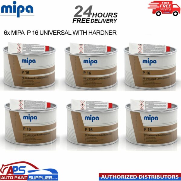 6x MIPA P16 PE UNIVERSAL LEICHTSPACHTEL LIGHT WITH HARDENER FINE CAR BODY FILLER Model: 293910010