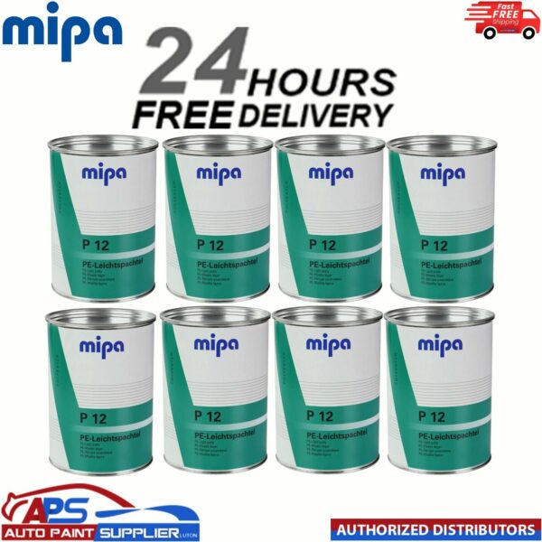 8X MIPA P12 LIGHT PUTTY WITH HARDENER 3L - FINE EASY SAND CAR BODY FILLER Model: 291330000
