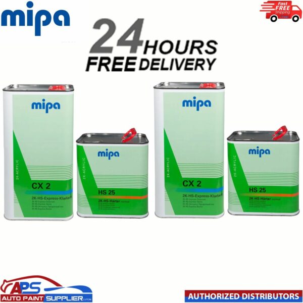 2x MIPA CX2 HS EXPRESS CLEARCOAT KIT WITH HS25 NORMAL/STANDARD HARDENER 7.5L Model: MIP231750000+MIP237030000S