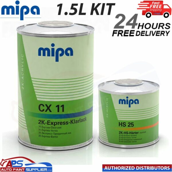 MIPA CX11 EXPRESS KLARLACK CLEARCOAT LACQUER + HS25 HARDENER - 1.5LTR KIT Model: CX11-HS25-1.5L