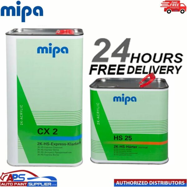 MIPA CX2 HS EXPRESS CLEARCOAT KIT WITH HS25 NORMAL/STANDARD HARDENER 7.5L Model: MIP231750000+MIP237030000S