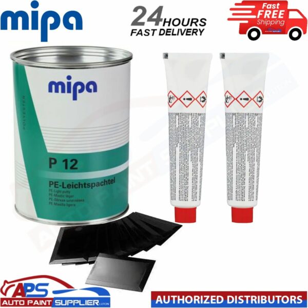MIPA P12 CAR BODY FILLER LIGHT PUTTY 3 LITRE+2x HARDENER TUBES+10x Spreaders Model: 291330000