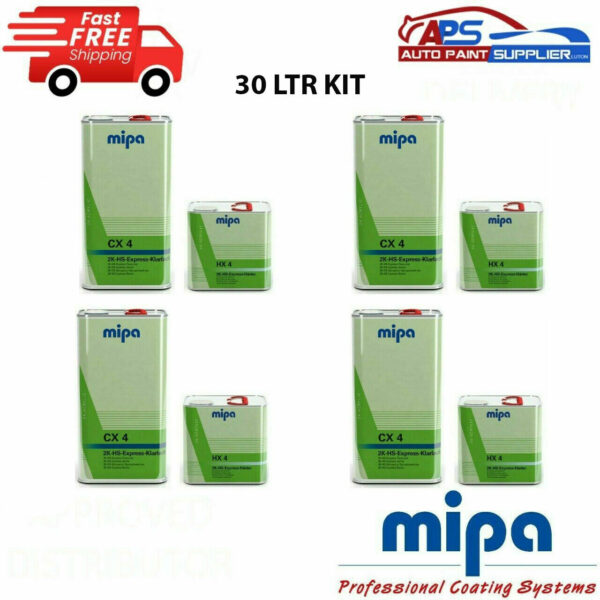 4 X MIPA CX 4 EXPRESS KLARLACK CLEARCOAT LACQUER WITH HX 4 HARDENER - 7.5LTR KIT Model CX 4