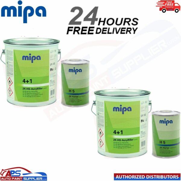 2x MIPA 4+1 2K HS ACRYFILLER HIGH BUILD PRIMER WHITE 4LTR WITH H5 1LTR 5LTR KIT Model: 237710000