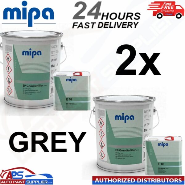 2X MIPA EP Grundierfiller 2K EPOXY PRIMER WITH E10 HARDENER - 15LTR KIT - GREY Model: EPKIT15L