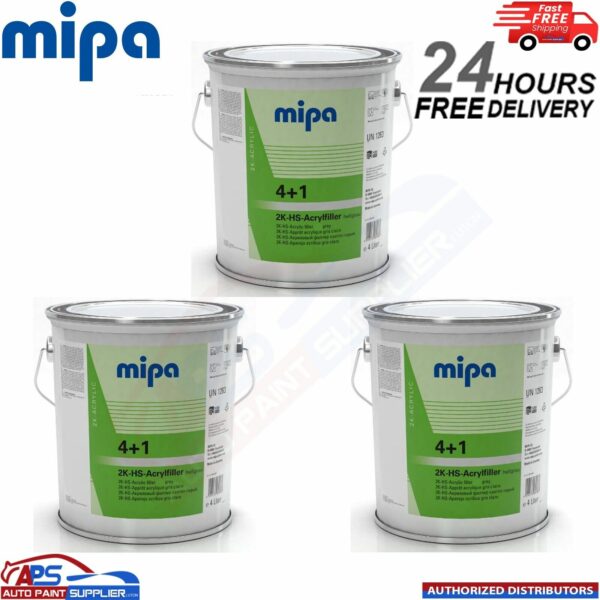 3x MIPA 4+1 ACRY FILLER HIGH BUILD 2K PRIMER 4L - GREY - FAST DELIVERY Model: 228540002