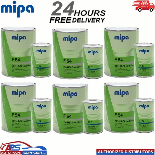 6x F54 Mipa 4-1 2K HS Grundfiller HIGH BUILD PRIMER W/ H5 HARDENER GREY- 5L KIT Model: F54KITH10
