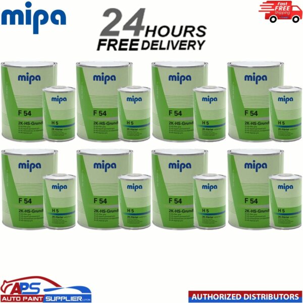8x F54 Mipa 4-1 2K HS Grundfiller HIGH BUILD PRIMER W/ H5 HARDENER GREY- 5L KIT Model: F54KITH10
