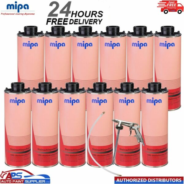 12x MIPA SUPER BLACK OVER PAINTABLE STONE CHIP 1L WITH GUN Model: 256210000