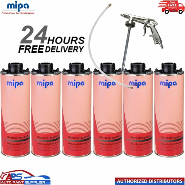 6x MIPA SUPER BLACK OVER PAINTABLE STONE CHIP 1L WITH GUN Model: 256210000